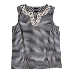 Talbots Blue White Striped Beaded Sleeveless Blouse Tank Size 6P Stretch